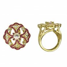 Кольцо из желтого золота c рубином и сапфиром 01К537977-1