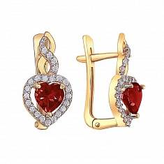 Серьги из красного золота c фианитом и гранатом 01С3110972-3