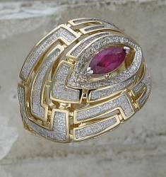 Кольцо из комбинированного золота c рубином и бриллиантом 01К6613141Ж-2