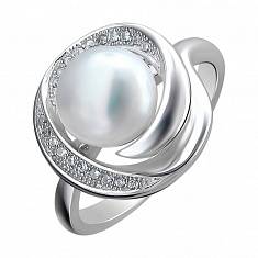 Кольцо из серебра c жемчугом и фианитом С34К35SA512R