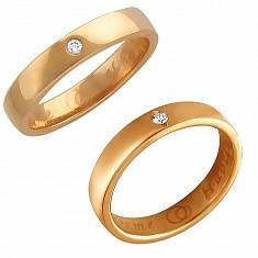 Обручальные кольца из трубы из красного золота c бриллиантом 01О610150