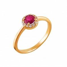 Кольцо из красного золота c рубином и бриллиантом 01К616868-2