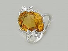 Кольцо из белого золота c бриллиантом и цитрином Ж7К6211987