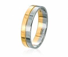 Комбинированное плоское обручальное кольцо: белое и жёлтое золото 55-00-1-10-702