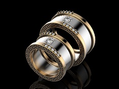 Пара обручальных колец с узором и бриллиантами И-732010