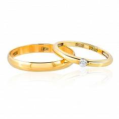 Пара обручальных колец классических желтое золото с бриллиантом 30-03-2-09+25032280БР1