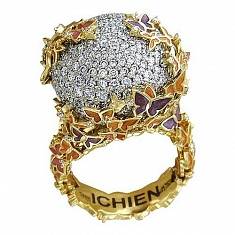 Кольцо из комбинированного золота c бриллиантом и эмалью 01К685936ЭL