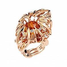 Кольцо из красного золота c бриллиантом и цитрином 01К606641-1