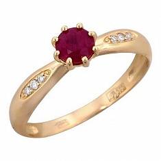 Кольцо из красного золота c бриллиантом и сапфиром 01К615182
