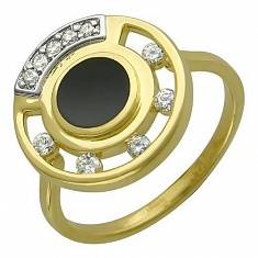 Кольцо из комбинированного золота c бриллиантом и ониксом 01К682927