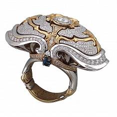 Кольцо из комбинированного золота c бриллиантом и сапфиром 01К685902L-1