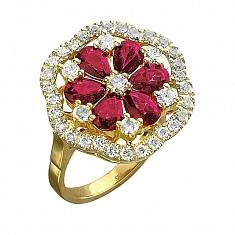 Кольцо из комбинированного золота c рубином и бриллиантом 01К682359-2