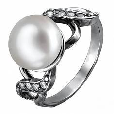 Кольцо из серебра c жемчугом и фианитом Л9К352575Ч