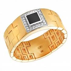 Кольцо из комбинированного золота c ониксом и фианитом 01Т463916-1