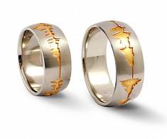 Обручальные кольца с изображением звука из комбинированного золота Н-1117