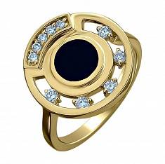 Кольцо из комбинированного золота c бриллиантом и ониксом 01К662927Ж-1