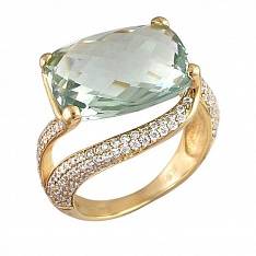 Кольцо из желтого золота c бриллиантом и иолитом 01К643446-2