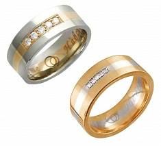 Обручальные кольца из трубы из комбинированного золота c бриллиантом 01О660079