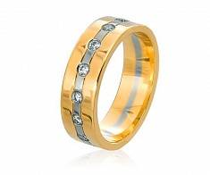 Обручальное кольцо белое и жёлтое золото с бриллиантами по кругу 160112Бр15