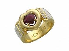 Кольцо из желтого золота c рубином и бриллиантом 01К645558Э-1