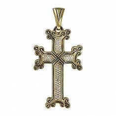 Крест из желтого золота c бриллиантом 01Р640911