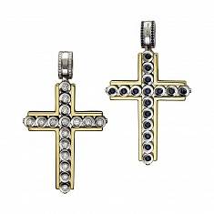 Крест из комбинированного золота c бриллиантом и сапфиром 01Р680730-1
