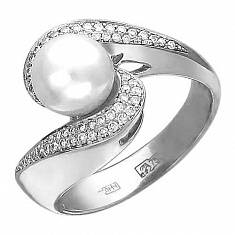 Кольцо из белого золота c бриллиантом и жемчугом 01К626687-1