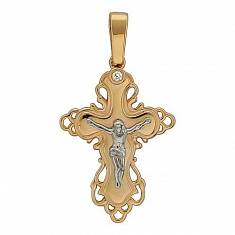 Крест из комбинированного золота c бриллиантом 01Р660654