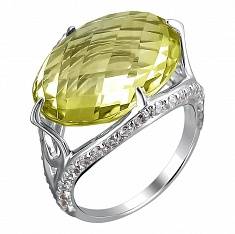 Кольцо из белого золота c фианитом и кварцом 01К325085-4