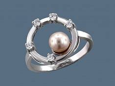 Кольцо из серебра c жемчугом и фианитом 01К352716