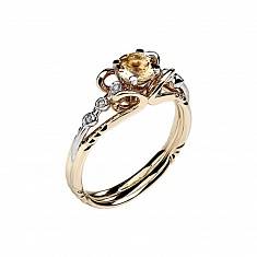 Кольцо из комбинированного золота c бриллиантом и гелиодором 01К669681Ж