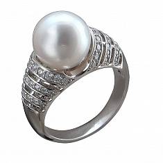 Кольцо из белого золота c бриллиантом и жемчугом 01К6710180-1