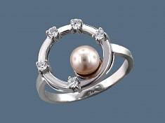 Кольцо из серебра c жемчугом и фианитом 01К352716-3