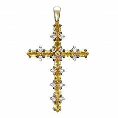 Крест из желтого золота c бриллиантом и сапфиром 01Р631092-2