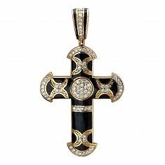 Крест из желтого золота c бриллиантом и эмалью 01Р640601Э